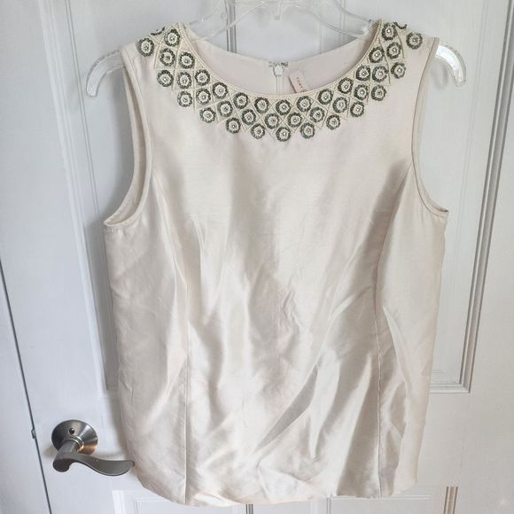 Tory Burch Tops - Tory Burch Cream Ivory Beaded Sleeveless Silk Shell Blouse Cami Size 8